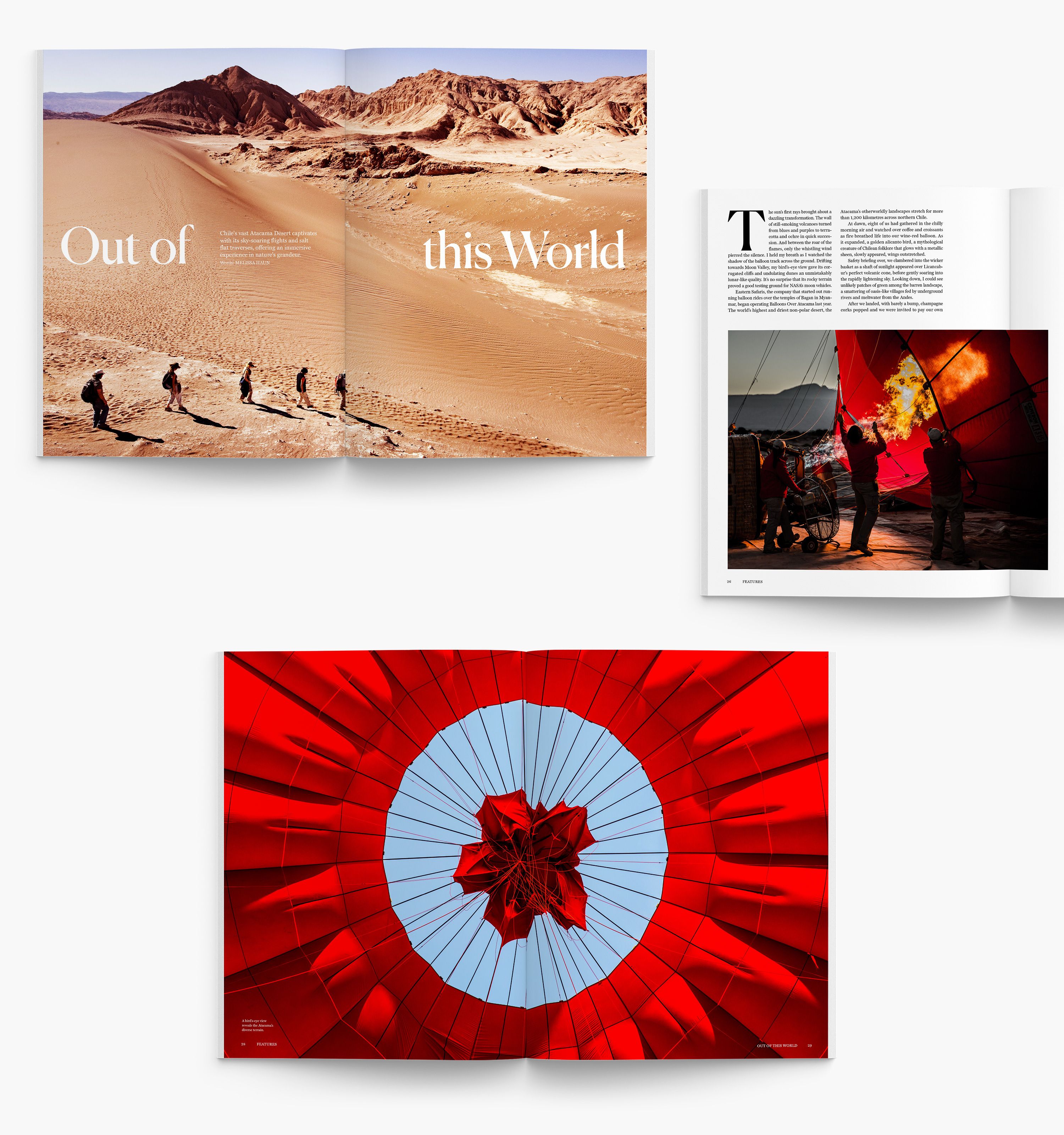 3 spreads from The Explorer magazine