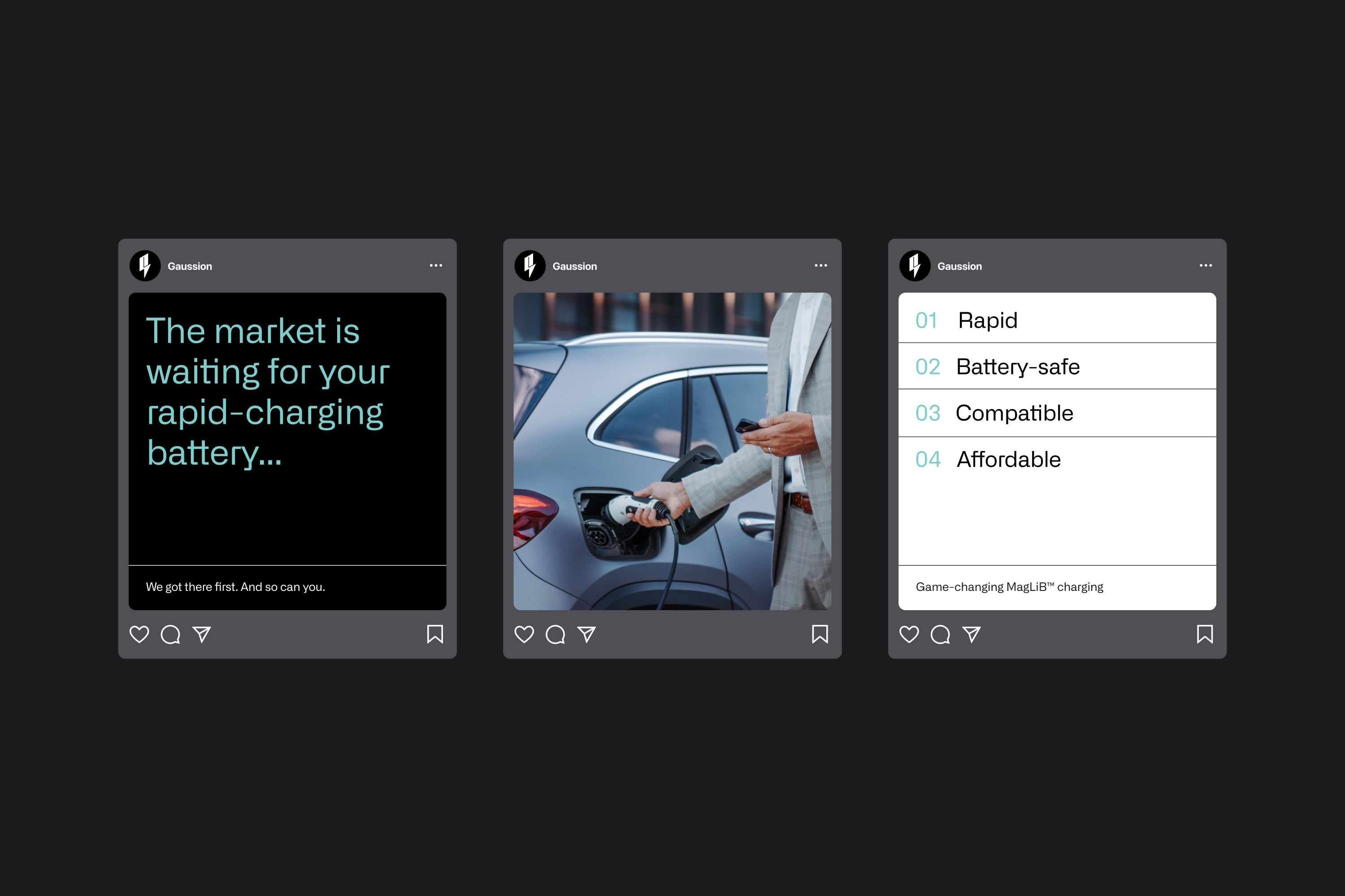 Website for fast-charging battery startup Gaussion. Designed by Extract