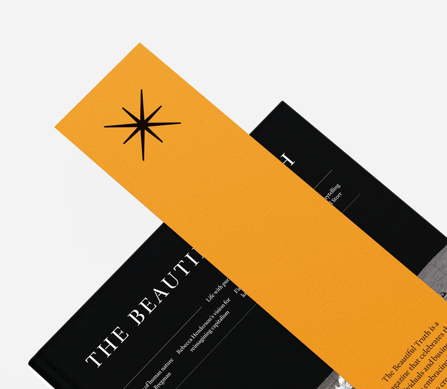 Branded bookmark in sophisticated branding for editorial brand The Beautiful Truth designed by Extract Studio