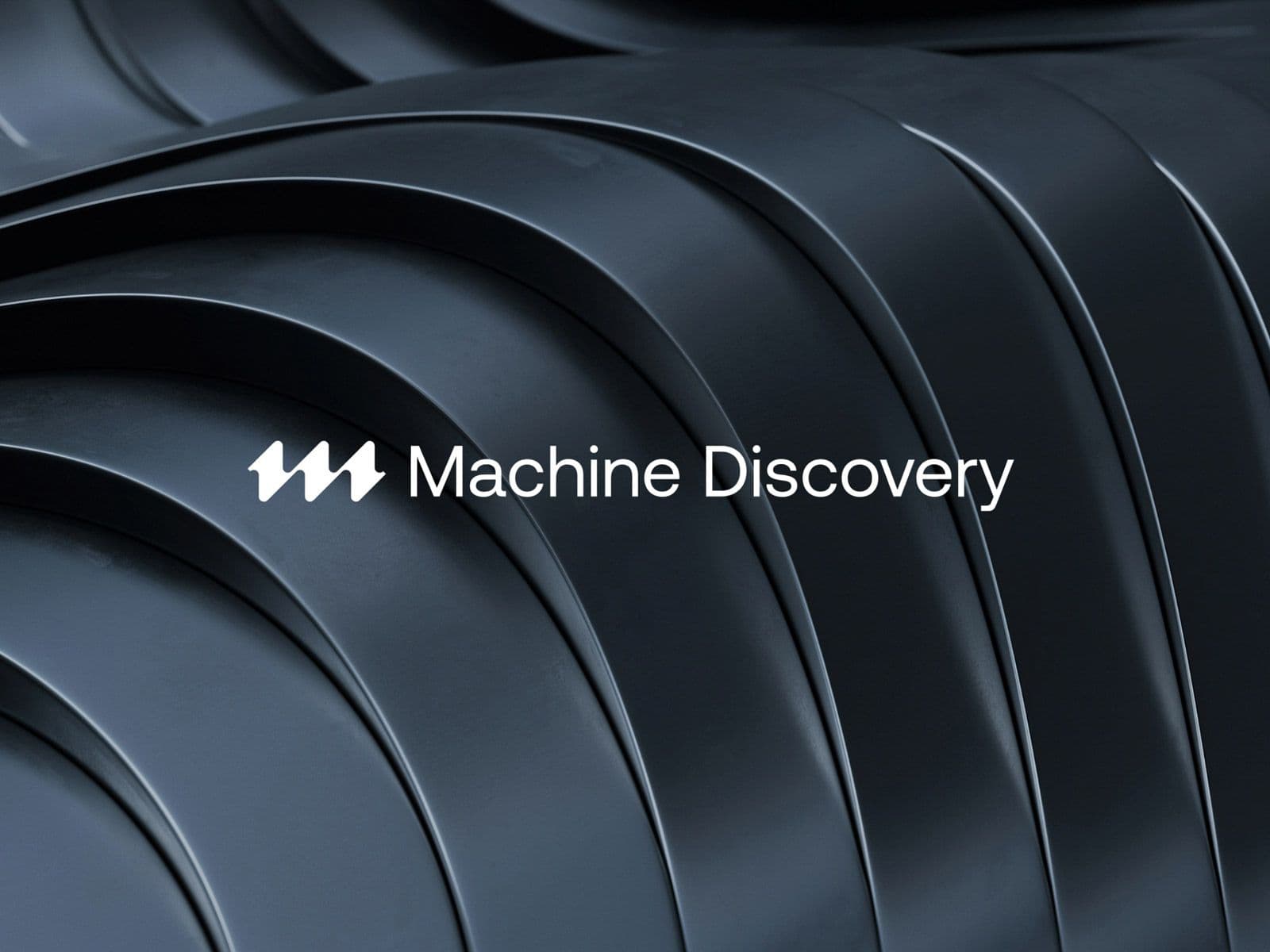 Logo of Machine Discovery displayed prominently on a background of industrial 3d renders.